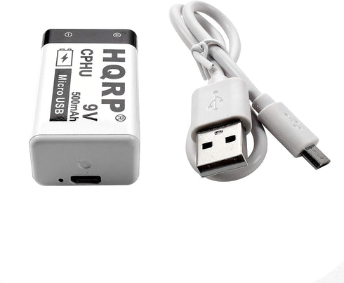 HQRP USB 9V Lithium-Ion Rechargeable Battery, 500mAh High Capacity, 800 Cycle with Micro USB Cable