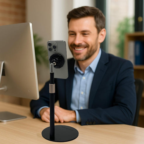 GALVANOX (15W) Magnetic Fast-Charging Desk Phone Stand (Adjustable Height) Compatible with MagSafe, Tall Wireless
