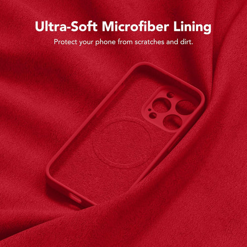 iPhone 15 Pro Max Case, Deep Red Silicone, MagSafe Compatible, Shockproof, Full Camera Protection, Includes 2 Screen