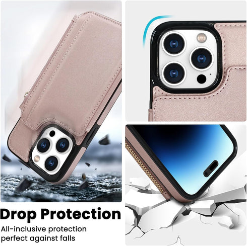 Delidigi Wallet Case for iPhone 14 Pro Max with Card Holder, Compatible with Mag-Safe, Flip PU Leather Zipper Pouch
