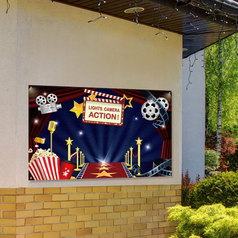 Movie Theme Party Decorations - Large Fabric Backdrop for Movie Night Birthday Party Event, 72.8 x 43.3 Inch