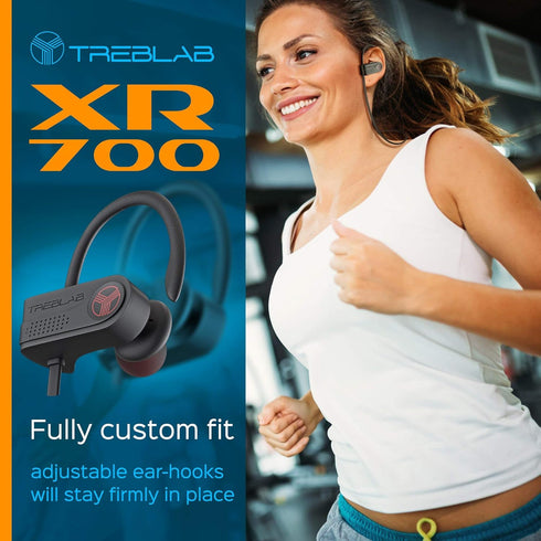 TREBLAB XR700 Wireless Sports Earbuds, Bluetooth 5.0, IPX7 Waterproof, Noise Cancelling, Adjustable Earhooks