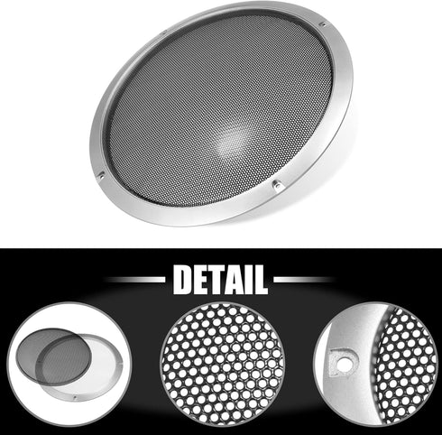 X AUTOHAUX 2pcs 10" Speaker Grille Cover, Round Subwoofer Grille Horn Protective Guard, Silver Tone Car Accessories