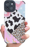 iPhone 13 Case Compatible, Trendy Leather Animal Leopard Design with Cow Milk Spot Pattern, Shockproof Slim TPU