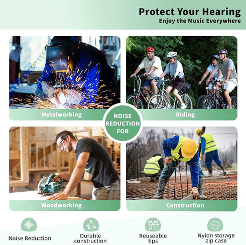 Cuzabe 10 Work Earbuds: Wired Noise Cancelling Headphones for Motorcycle Riding & Construction, In-Ear Noise Reduction.