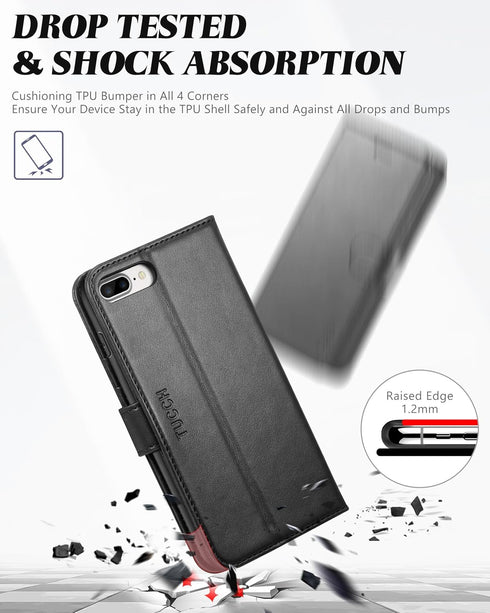 TUCCH Wallet Case for iPhone 8 Plus/iPhone 7 Plus, PU Leather Flip Cover with Card Slot, Black