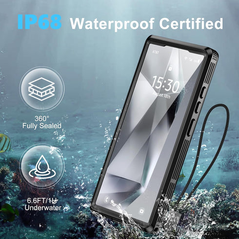 Samsung Galaxy S24 Ultra Case, Black - Waterproof IP68, 12FT Military Shockproof, Built-in Screen & Lens Protector.