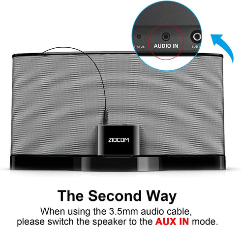 ZIOCOM 30 30 3.5mm Pin Bluetooth Adapter Receiver for Bose iPod iPhone SoundDock and Other pin Dock Speakers with Aux