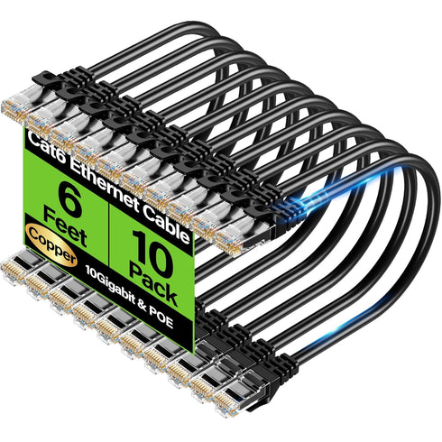 TuokaJu Cat6 Ethernet Cable 10Gbps 6 ft (10 Pack), UTP Ethernet Cable Cat