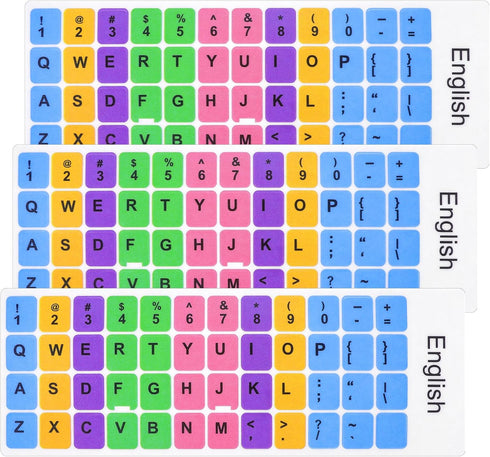 Bruislard 3 Pcs English Keyboard Replacement Letter Stickers, Universal Keyboard Sticker, Rainbow Lettering