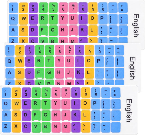 Bruislard 3 Pcs English Keyboard Replacement Letter Stickers, Universal Keyboard Sticker, Rainbow Lettering