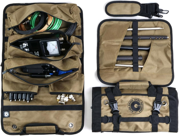 GR-ARB01 (Brown) Versatile Antenna Roll Bag, 1680D Oxford Cloth, Modular Velcro Pockets, Portable Tool Organizer for