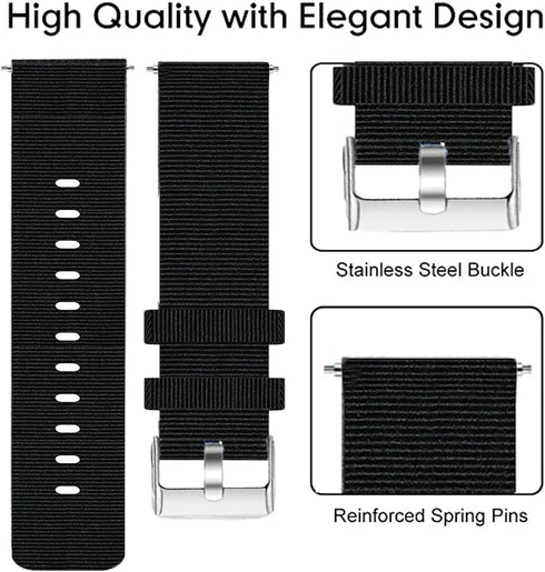 Lamshaw 20mm Breathable Nylon Woven Fabric Replacement Strap for Garmin Forerunner 165, Compatible with vivoactive