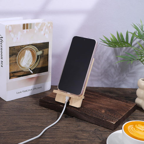 QfwdfcTrenz Wooden Phone Stand, Wood Phone Stand Wooden Office Cellphone Holder for Desk with Charging Hole Detachable