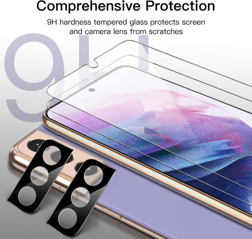 JETech 2-Pack Screen Protector for Samsung Galaxy S21 6.2" - HD Clear Tempered Glass with Camera Lens Protector & Easy