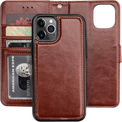 Bocasal Wallet Case for iPhone 11 Pro with Card Holder, PU Leather, Magnetic Detachable Kickstand, Shockproof, Wrist