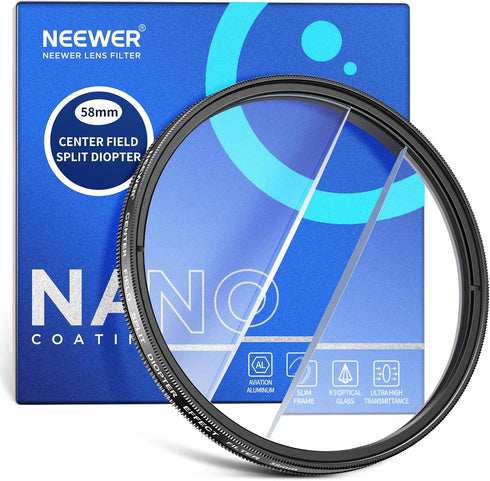 NEEWER 58mm Center Field Split Diopter Effect Filter, Camera Linear Prism K9 Optical Glass Filter with Aluminium Frame,