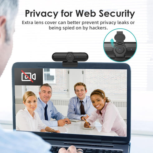 SAYLAS 2K Webcam, FHD Streaming Camera with Autofocus, Dual Noise-Cancelling Microphones, Privacy Cover, for