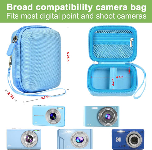 Digital Camera Case for VAHOIALD FHD 1080P, CAMKORY, KODAK PIXPRO FZ45-BK, Holder for SD Card - Blue (Box Only)