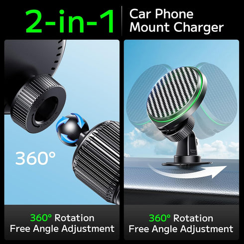 Qifutan 15W Magsafe Car Charger, Fast Charging Wireless Car Phone Holder for iPhone 15 14 13 12, Black