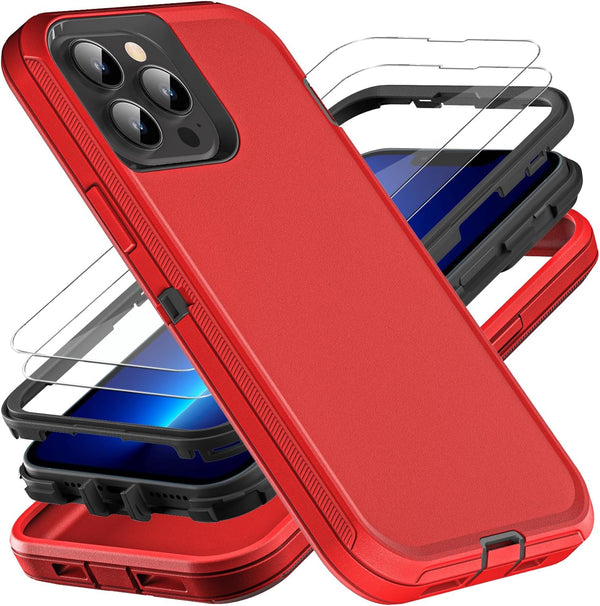 for iPhone 13 Pro Max Case, Military Grade 3 in 1 Heavy Duty Shockproof Case with 2Pcs Tempered Glass Screen Protector