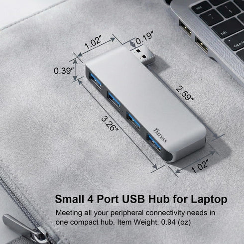 Tmiyas 3.0 4-Port Left Side USB Hub, Cable-Free USB Splitter for Laptop, Direct-Plug Design, Compatible with MacBook