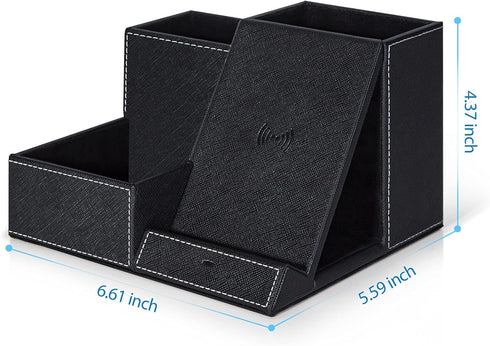 TopMade Fast Wireless Charger with Desk Organizer, Multifunctional Desktop Storage with 3 Compartments and Phone Stand