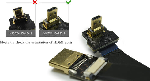 Flat Slim FPV HDMI Cable - Micro HDMI Male 90 Degree to Standard HDMI Male, Compatible with GoPro Sony Alpha A7RII