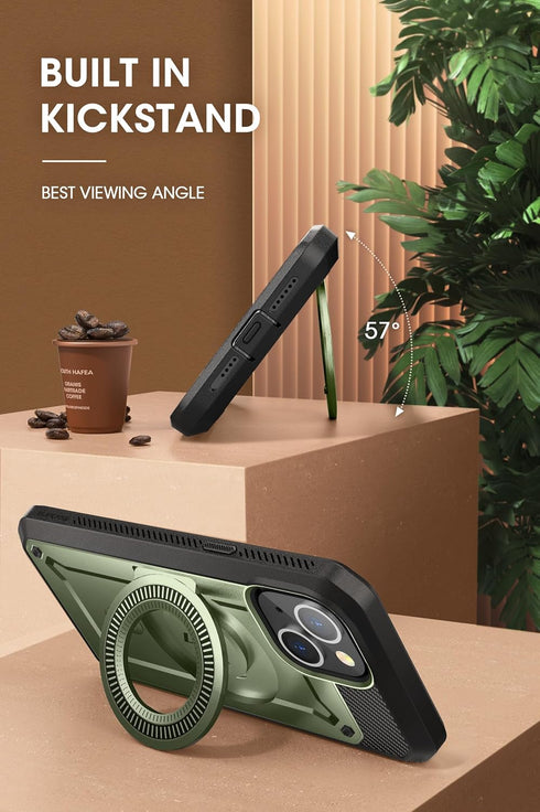 SUPCASE for iPhone 15 Case with Stand, Built-in Screen Protector & Belt Clip, Military-Grade Magnetic Phone Case