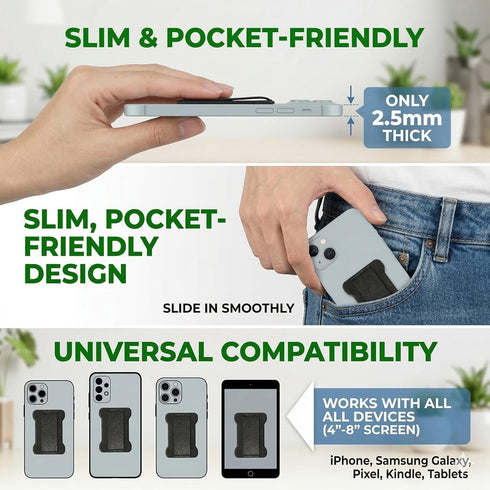 WUOJI 2Pack Universal Phone Grip for Smartphones - Phone Holder for Hand for Back of Phone - Wireless Charging