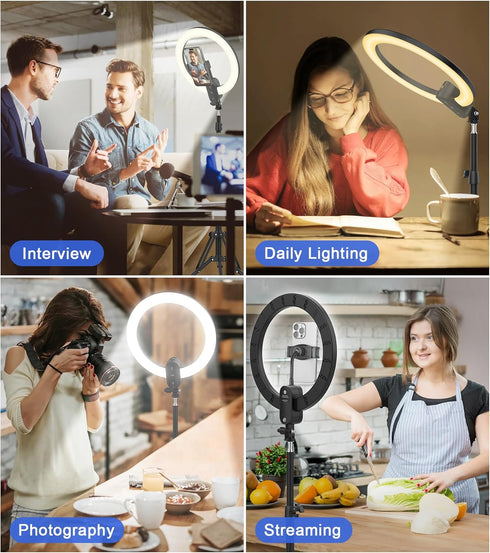 12" Selfie Ring Light with 63" Tripod Stand/Phone Holder, QEUOOIY 20W LED Circle Lights for Vlog, Makeup, YouTube