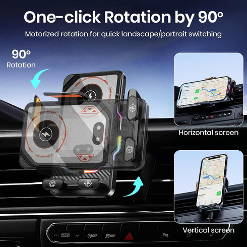 Keledz Wireless Car Phone Charger Holder, Smart Auto-Clamping Fast Charging Car Phone Holder with Atmosphere Lights