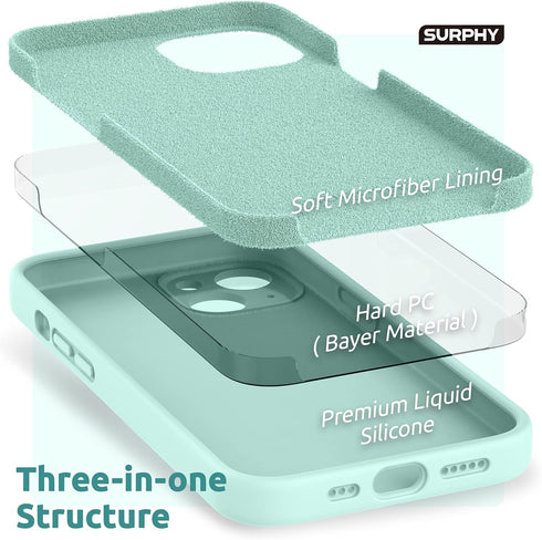 SURPHY Mint Green Compatible Case for iPhone 13 with Screen Protector, (Camera Protection + Soft Microfiber Lining),