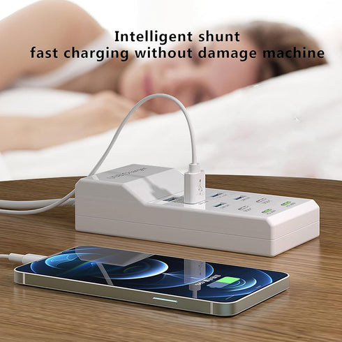 USB Charger, 100W Charging Station with 10-Port (6 USB-A & 2 USB-C) Compatible with iPhone 15/14/13/12/11