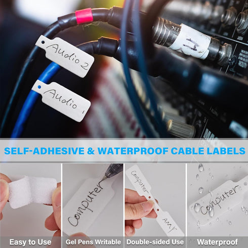 70 PCS Reusable Cable Ties with Hook and Loop, Adjustable Cable Management Wire Ties & 10 PCS Cable Labels, Black+White