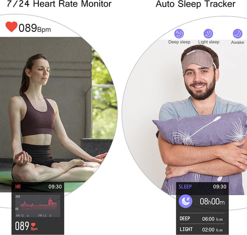 Popglory Smart Watch, Fitness Tracker with Blood Pressure/Oxygen Monitor, Full Touch for Android & iOS, Black