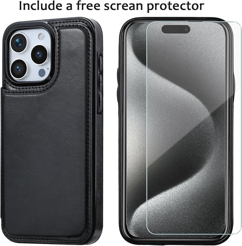 Wallet Case Compatible with iPhone 15 Pro Max (6.7"), Slim Protective Case with Card Holder and Screen Protective