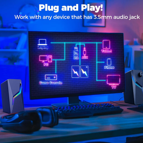 ROSON Computer Speakers, PC Gaming Speakers with Enhanced Bass, USB Powered 3.5mm Aux Multimedia Speakers