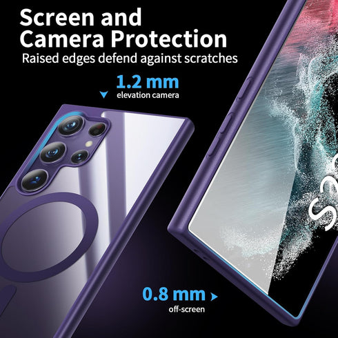 Samsung Galaxy S23 Ultra Case, Magnetic Cover with Soft Frosted Frame & Hard Clear Back, Shockproof Protection (Purple)