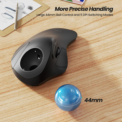 Nulea Wireless Ergonomic Trackball Mouse, Rechargeable Bluetooth Rollerball Mouse, 5 Adjustable DPI, Compatible with