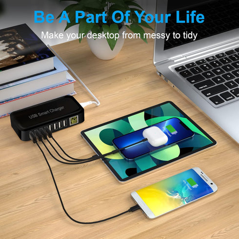 USB Charging Station Ziwodiv 8-Port 60W/12A USB Charger Hub, Compact Desktop Charger for iPhone, iPad, Samsung