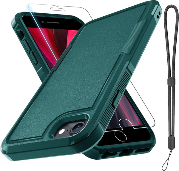 RMOCR Military Grade Heavy Duty Shockproof Phone Cover with Wrist Lanyard Strap for iPhone 8/7/SE 2022 2020 with Screen