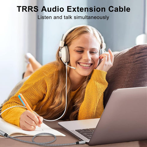 HOOTEK Headphone Extension Cable 6FT 3.5mm Male to Female Stereo Audio Extension Cable with Microphone Nylon Braided Aux Adapter Extender Cord for Headset iPhone iPad Smartphones Tablets Media Players