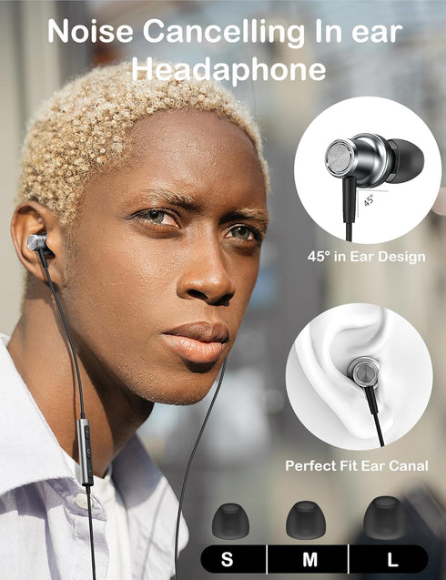 USB C Headphones Wired, Noise Cancelling in Ear USB C Earphone Corded Compatible with iPhone 15 and Samsung