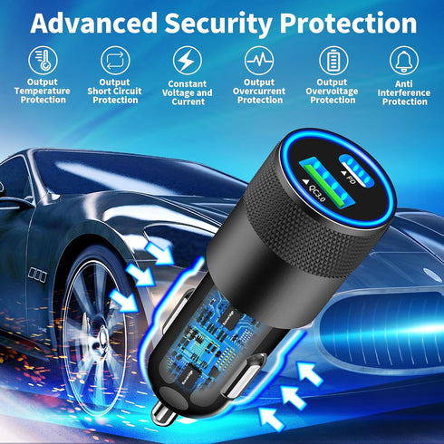 ?MFi Certified?iPhone 15 Car Charger Fast Charging, Braveridge 2Pack 66W USB-C PD&QC3.0 Power Car Charger