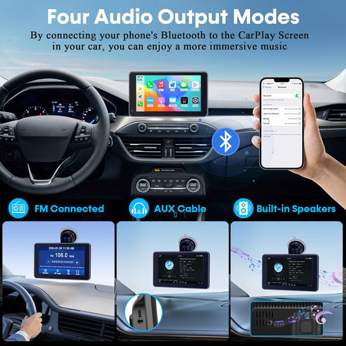 Befumly 3-Min 7 Inch 1080P Commuters Easy Install Portable Wireless Carplay Screen: Plug-Play Support Apple CarPlay