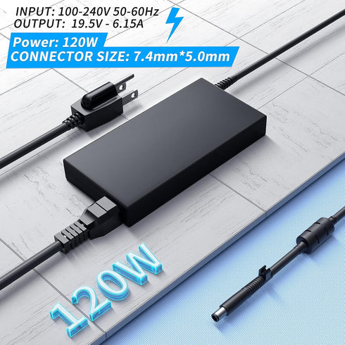 VHBW 120W Power Adapter for HP, Compatible with Envy DV4 5300 DV6 7300 DV7 7000 EliteBook 8460W 8560W
