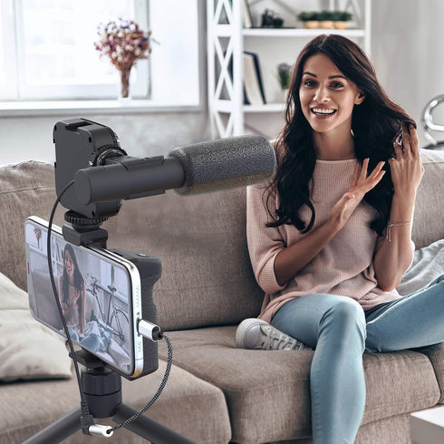 DigiPower Follow ME #GoViral Vlogging Kit for Cameras & Phones, with Microphone, 36 LED Light, Smartphone Grip,