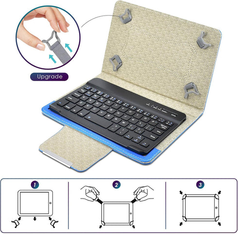 DETUOSI Universal 8.0 inch Android Tablet Case with Removable Wireless Bluetooth Keyboard, PU Leather Folio Cover,