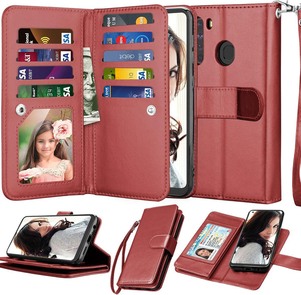 Njjex Galaxy A21 Case for Samsung Galaxy A21 Wallet Case 2020, PU Leather Folio Flip with 9 Card Slots and Lanyard